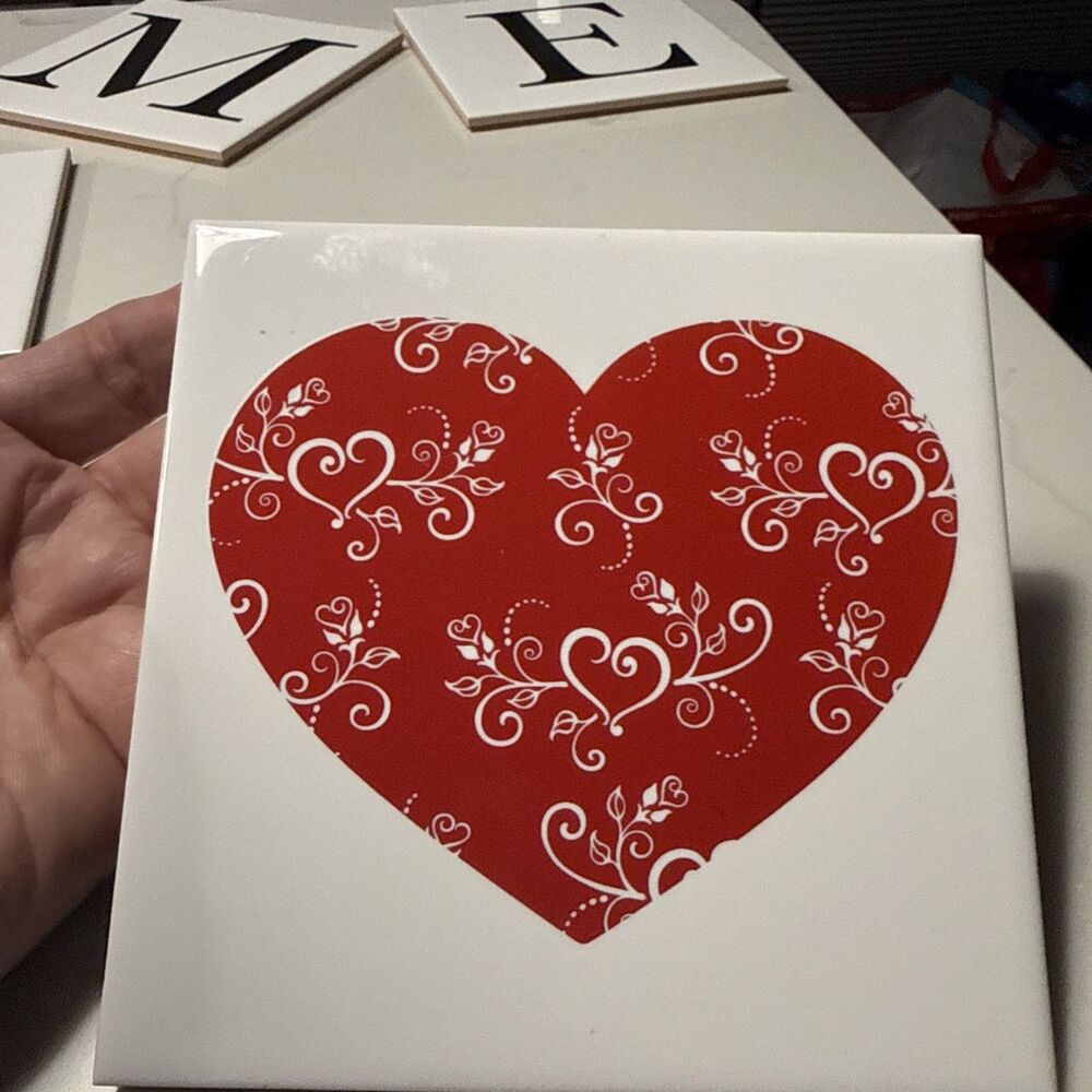 Temp-Tations by Tara Glass Square Trivet/Plant Rest 6 X 6 Inches Valentine Heart